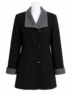 Size 12 Windsmoor Women’s Wool Cashmere Toggle‎ Coat Black Gray Swing Jacket
